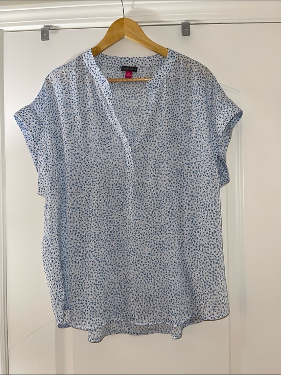Vince Camuto Tops - Vince Camuto White Blouse with Light Blue Micro Floral Print